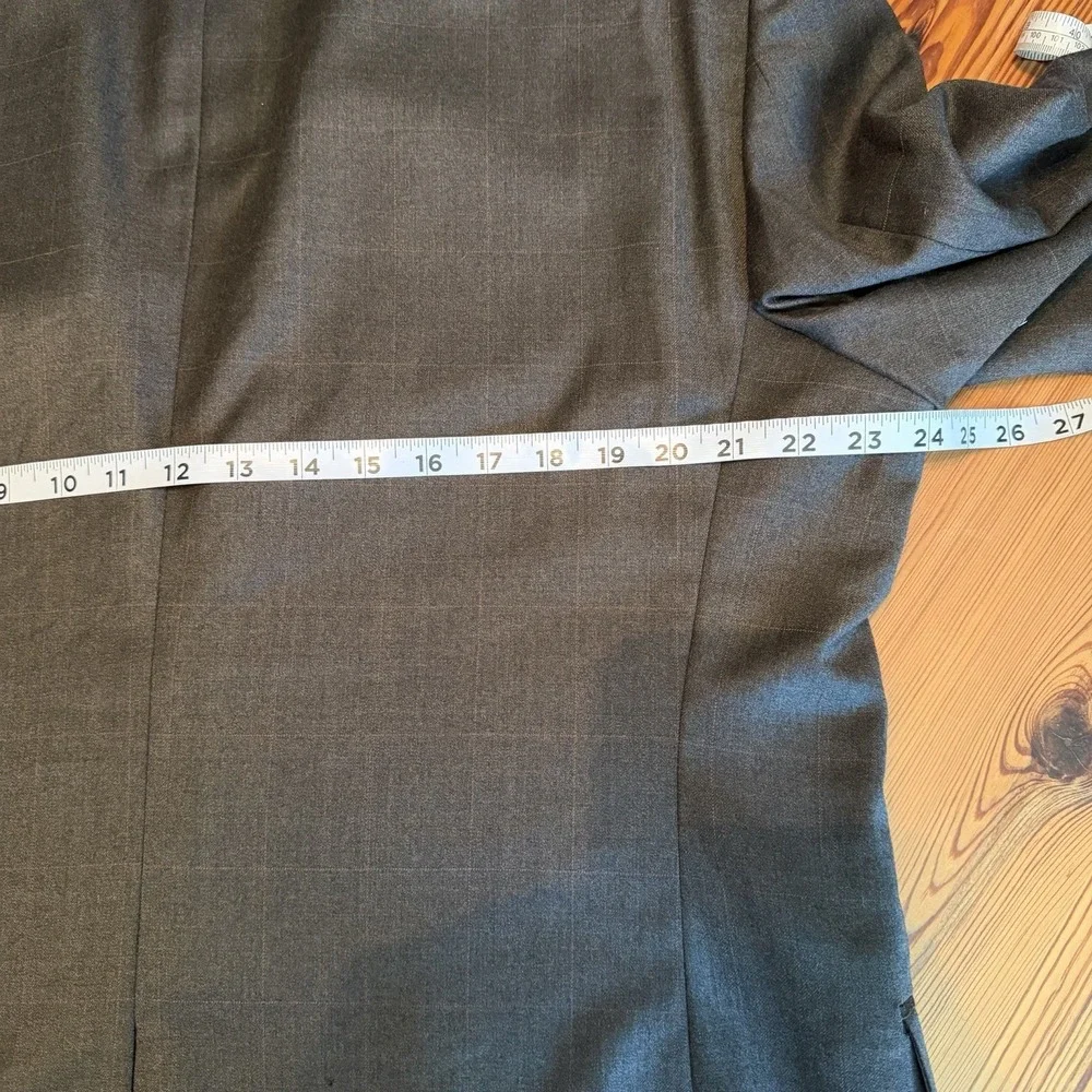 Jos A Bank Brown Suit 46R Wool Pleated Cuffed Pants 40 X 29 Windowpane READ